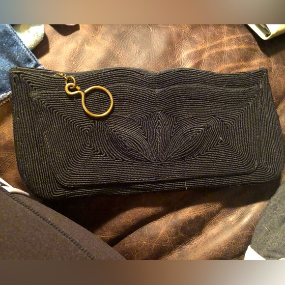 Vintage Black Cordé Clutch Evening Bag - Picture 1 of 3